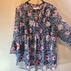 Charter Club Navy and Pink Floral Blouse